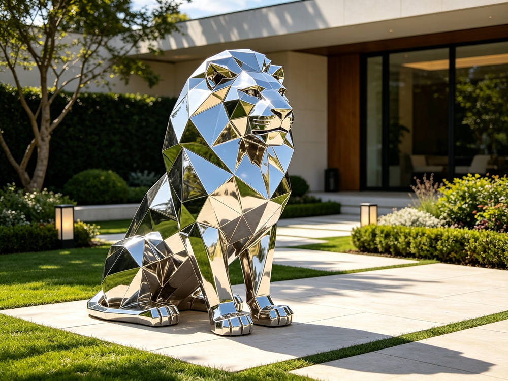 modern geometric lion sculpture
