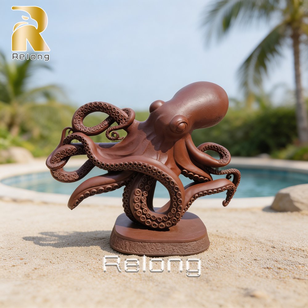 outdoor bronze octopus sculpture display