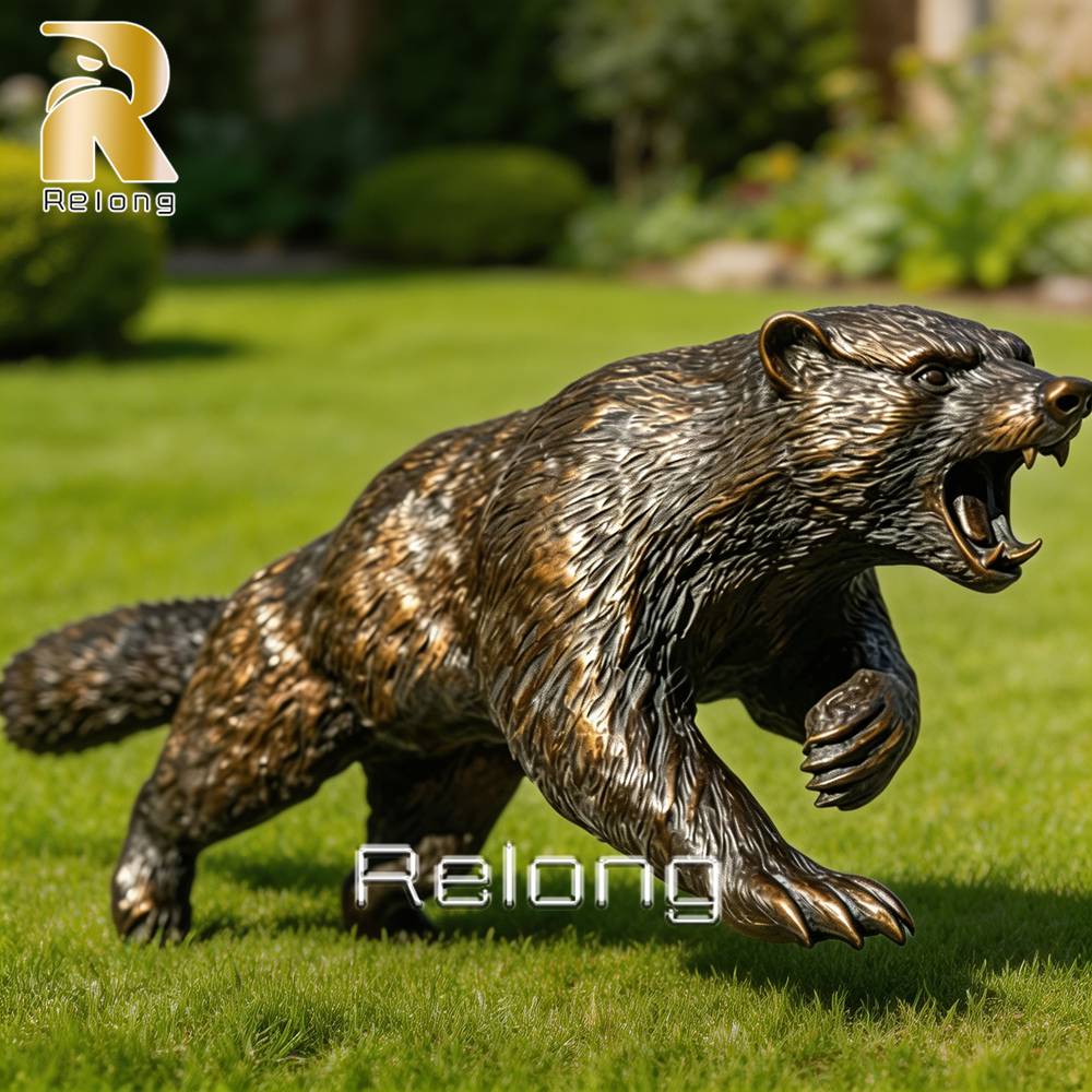 outdoor bronze wolverine animal sculpture