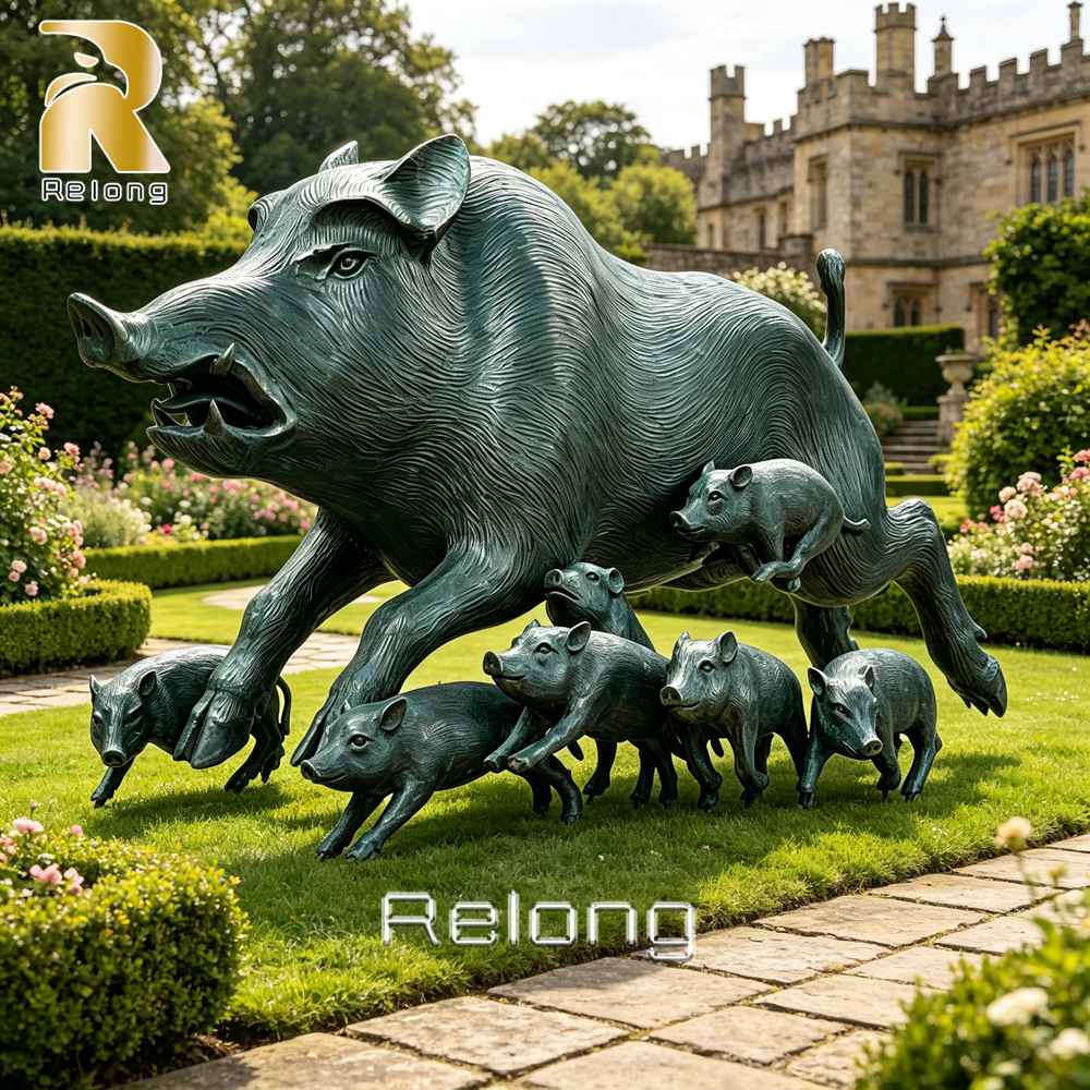 powerful bronze pig sculpture