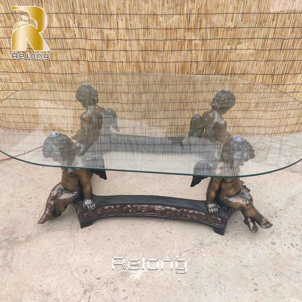 rectangular bronze cherub coffee table