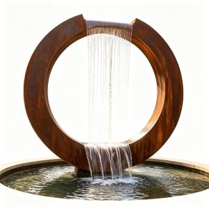 round corten steel water feature