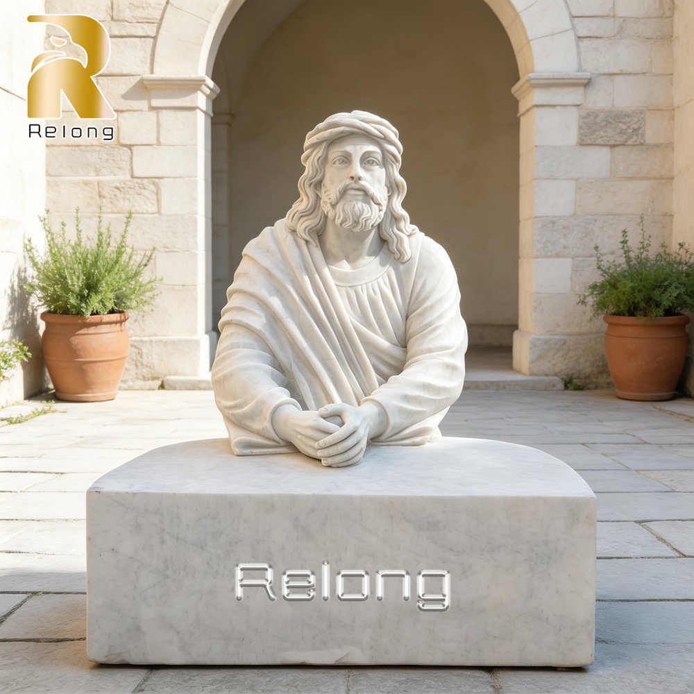 white marble praying jesus statue