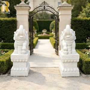 Marble Elephant with Trunk up for Garden Entrance