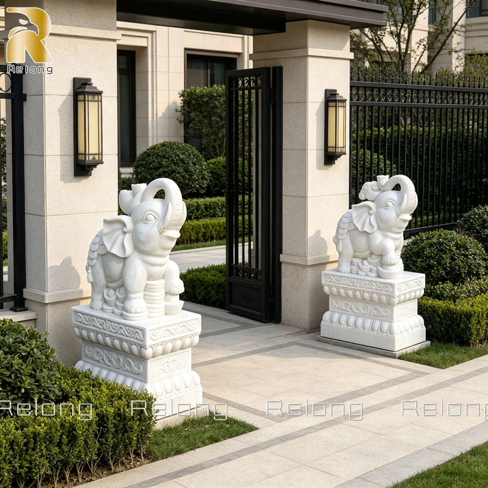 Marble Elephant with Trunk up for home entrance