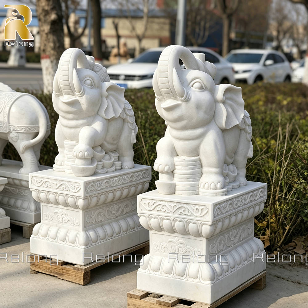 White Marble Elephant with Trunk up