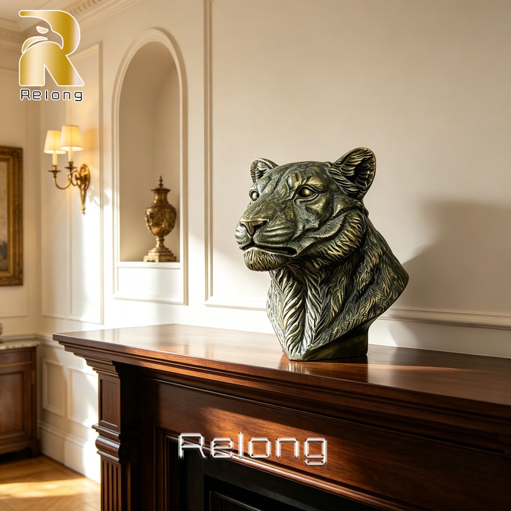 antique bronze tiger face sculpture