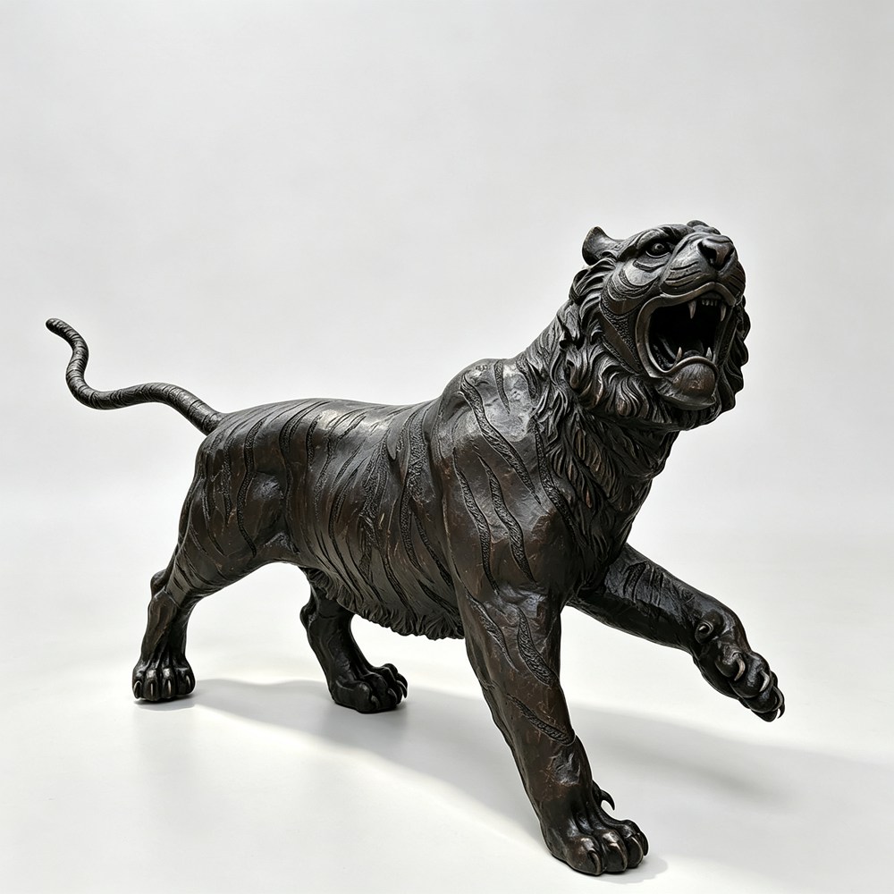 Bronze Roaring Black Tiger Statue RBOA-072