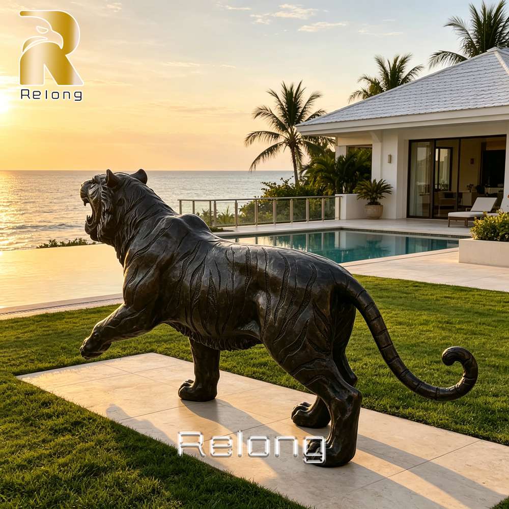 bronze black tiger statue