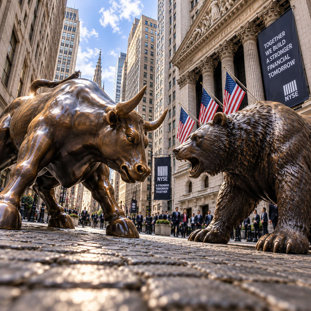 bronze bull and bear sculpture