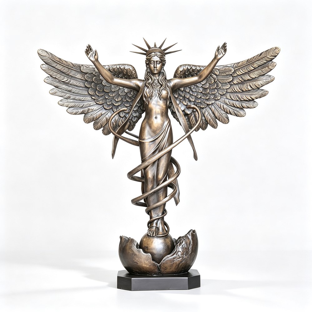 Handcrafted Bronze Caduceus Statue with Serpent & Wings RBA-015