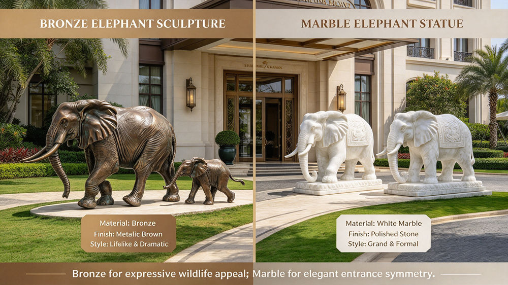 bronze elephant sculpture Vs marble elephant sculpture