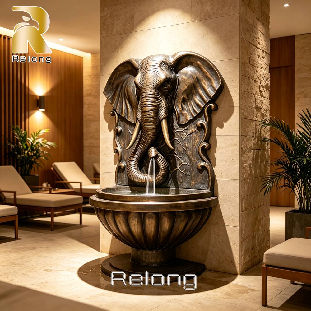 bronze elephant wall fountain indoor