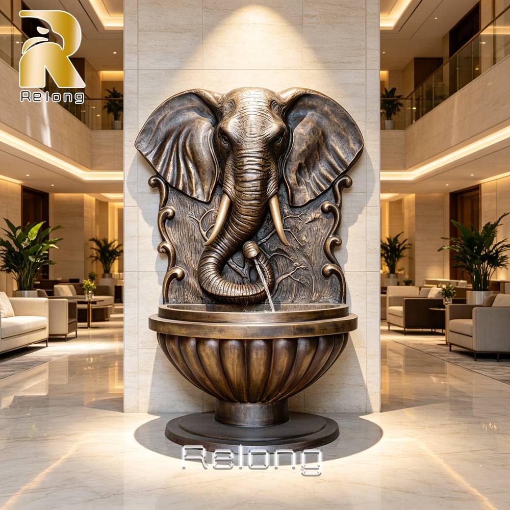 bronze elephant wall fountain lobby