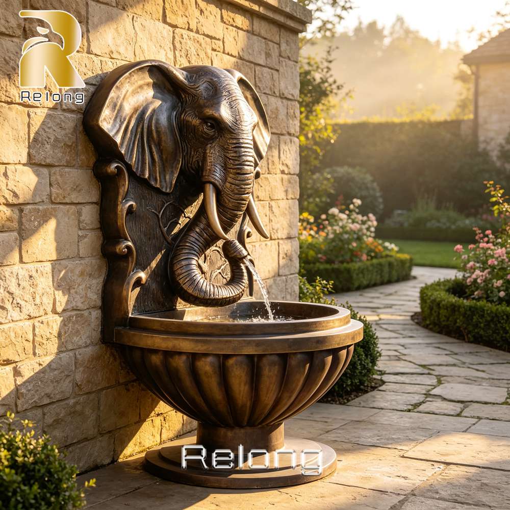 bronze elephant wall fountain