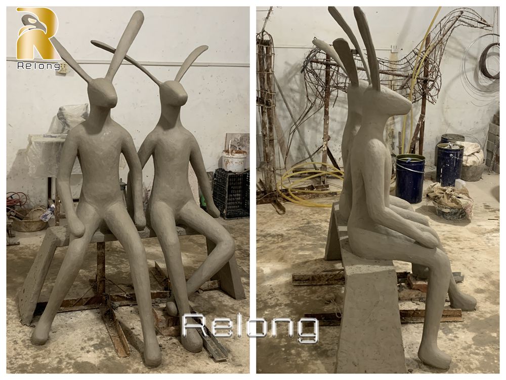 bronze hare statue clay mold casting process