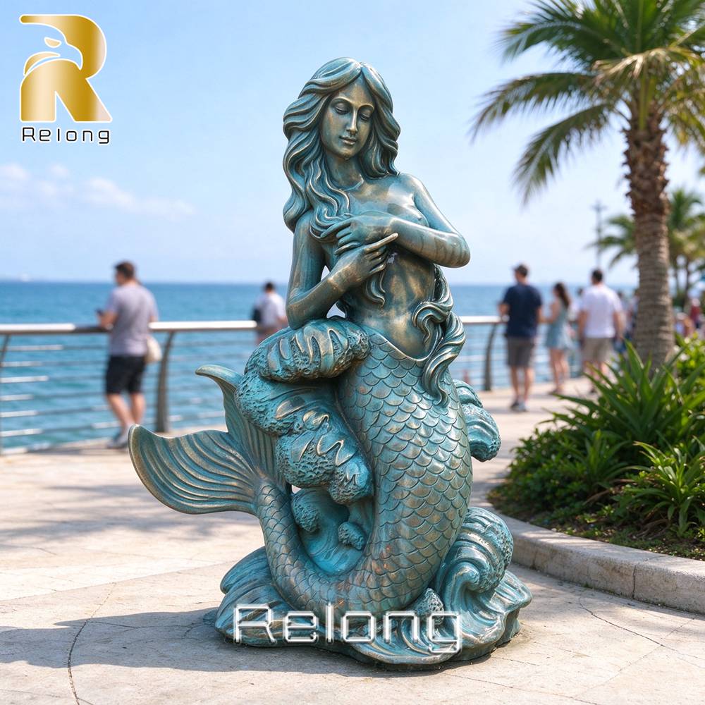 bronze mermaid garden statue