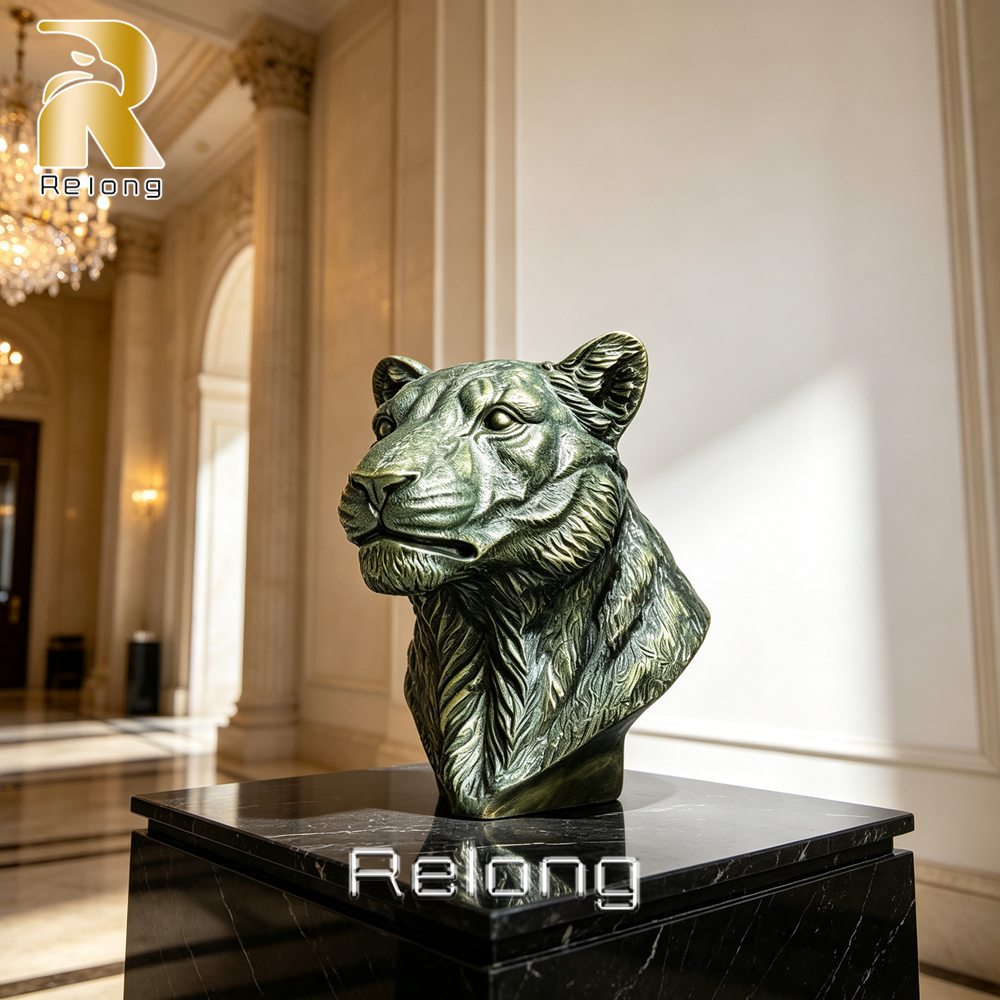 bronze tiger bust statue