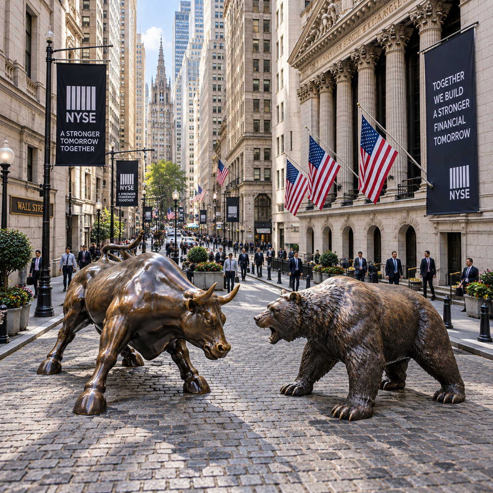 bull and bear sculpture for wall street decor