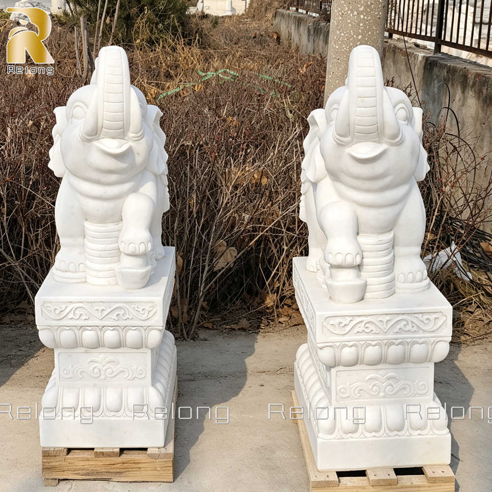 front view details of Elephant with Trunk up statue