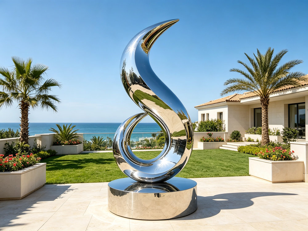outdoor stainless steel sculpture for a private garden
