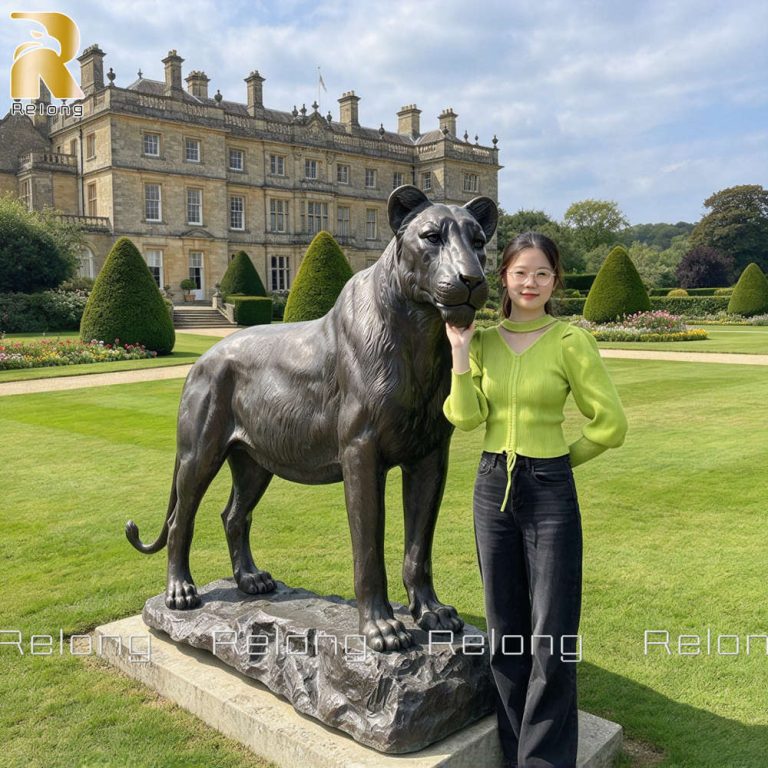 large bronze lioness statue