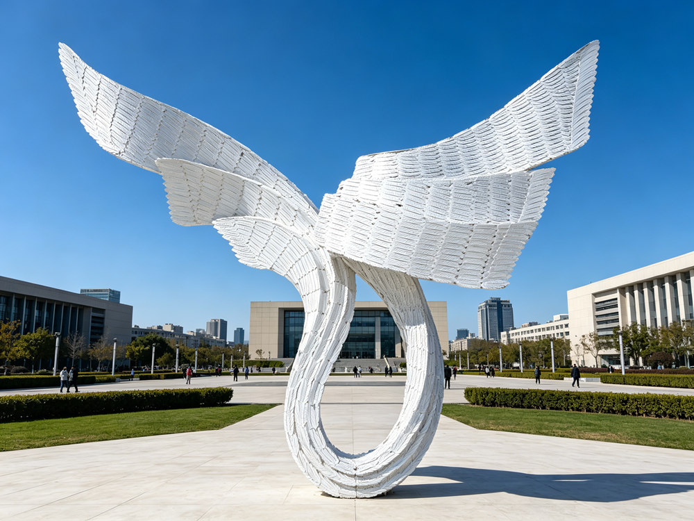 large stainless steel artwork for a public landscape