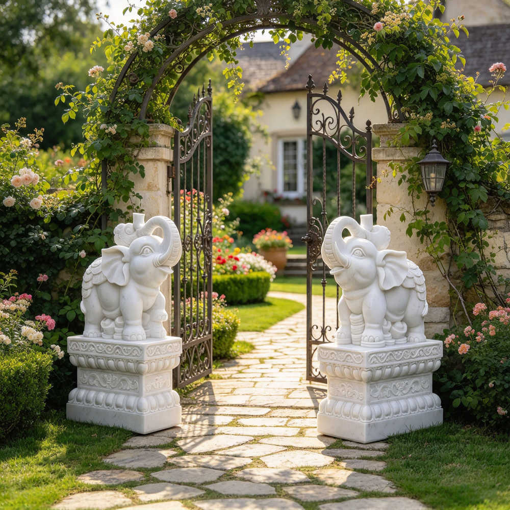 marble little elephant statue for garden entrance