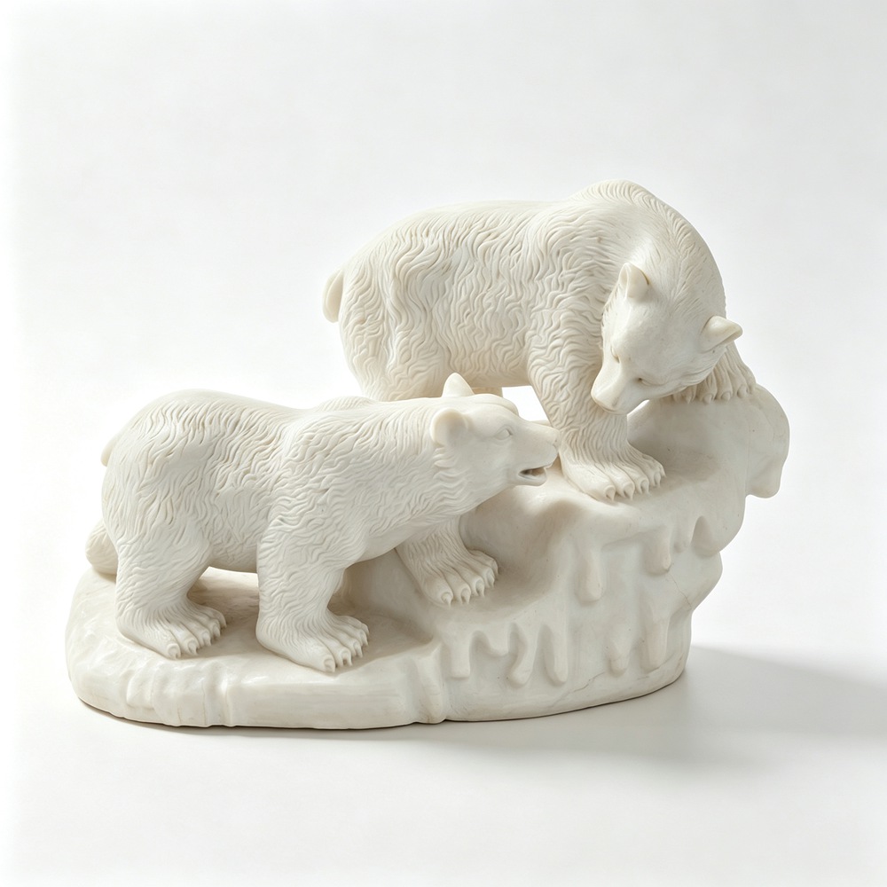 Hand-Carved Marble Polar Bear Sculpture RMOAS-005