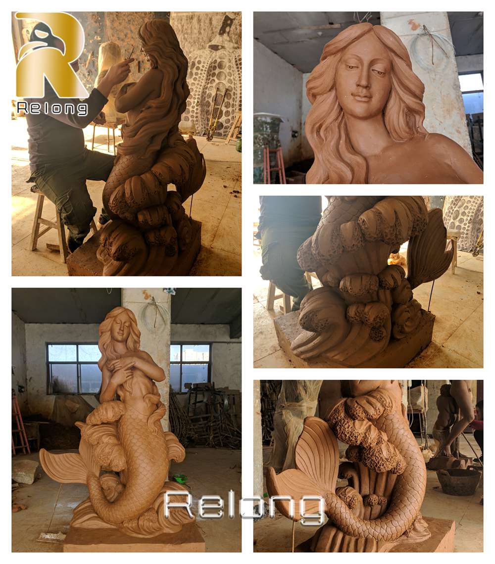 mermaid garden statue clay model details