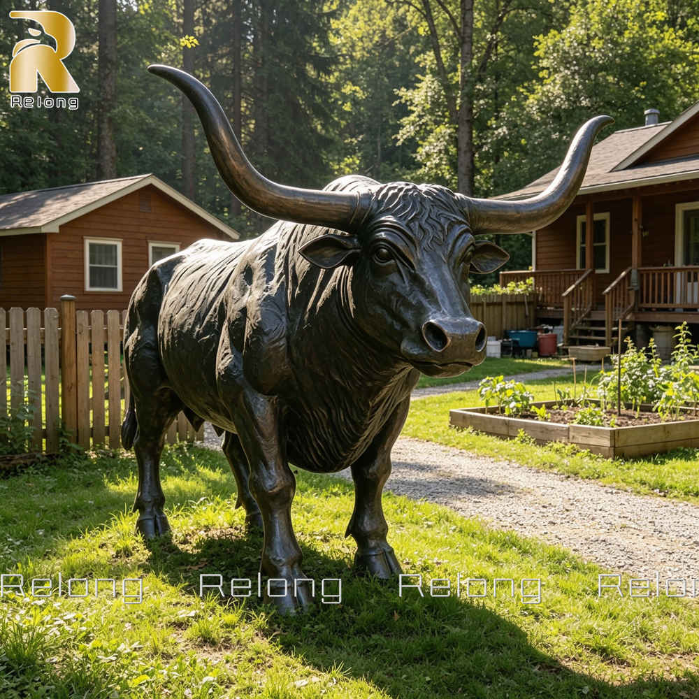 outdoor bronze Texas Longhorn sculpture (1)