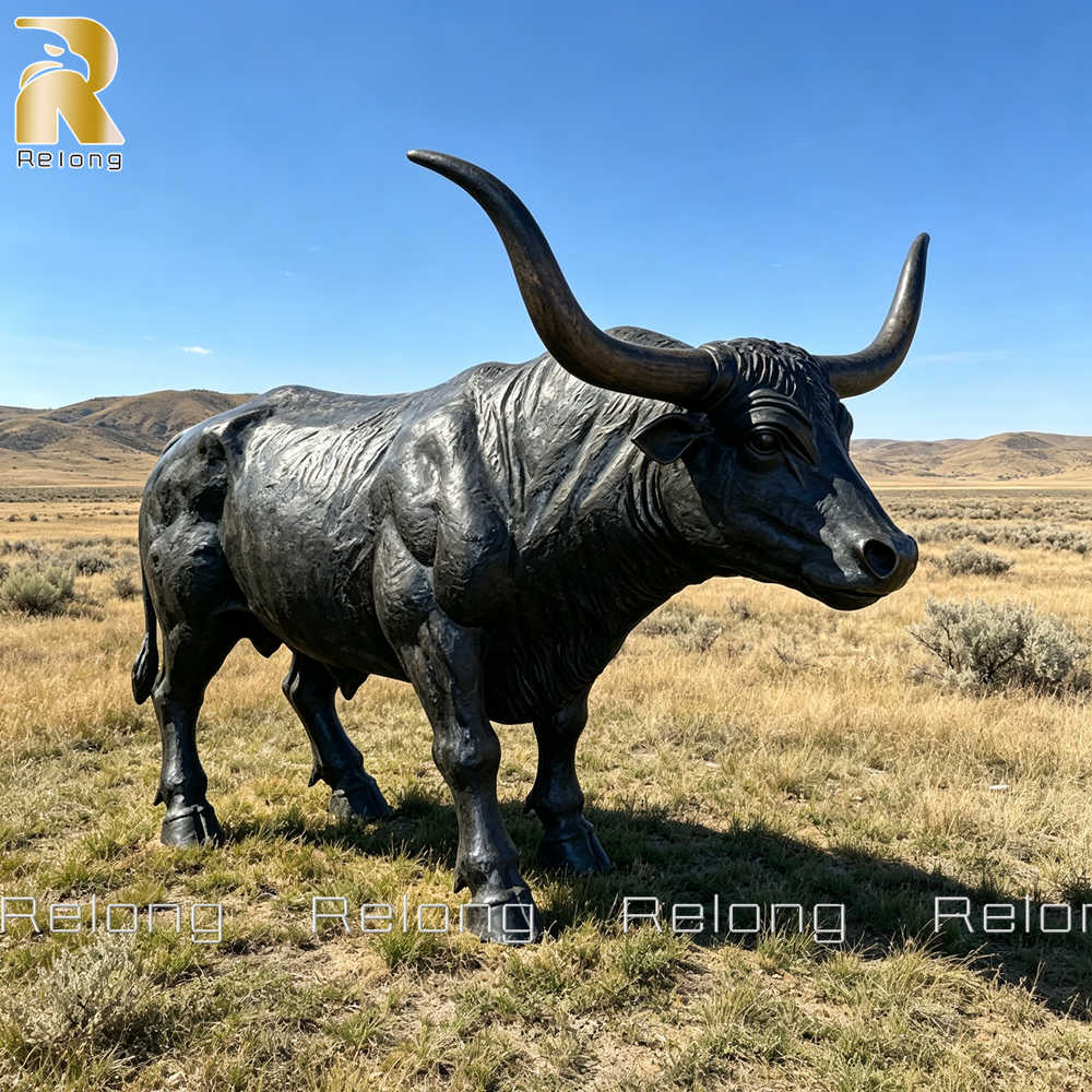 outdoor bronze Texas Longhorn sculpture (2)