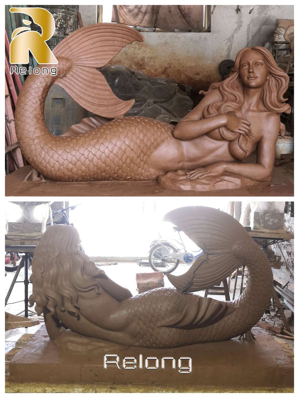 reclining mermaid statue clay model