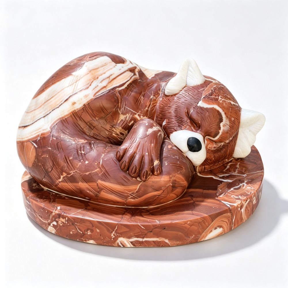 Hand-Carved Marble Red Panda Sculpture RMOAS-004