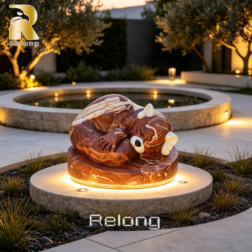 red panda sculpture night lighting