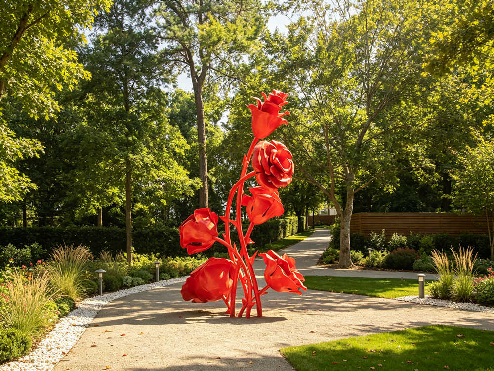 large stainless steel flower sculpture
