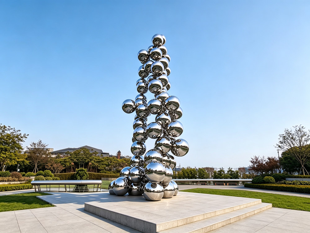 modern stainless steel sphere sculpture