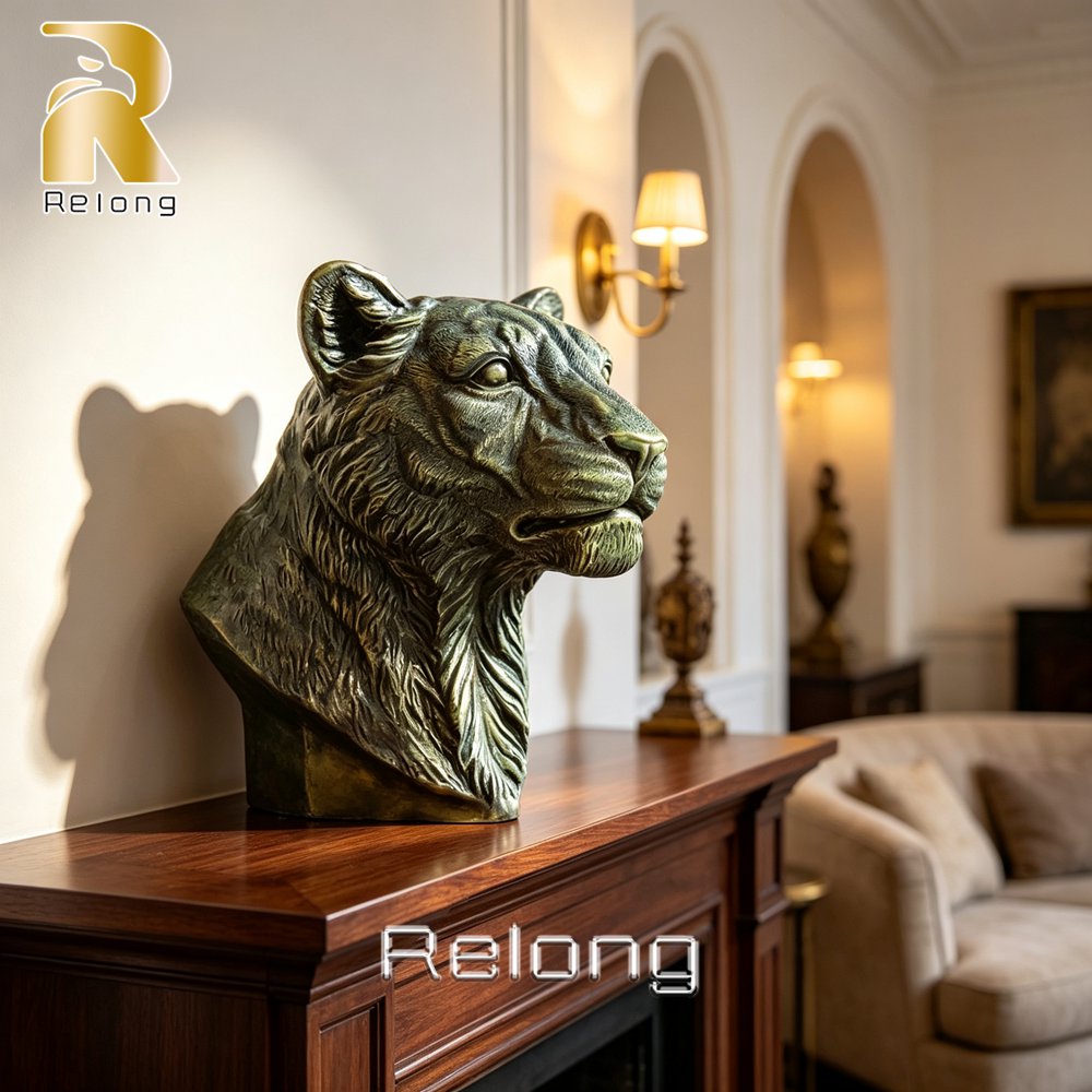 tiger head statue living room