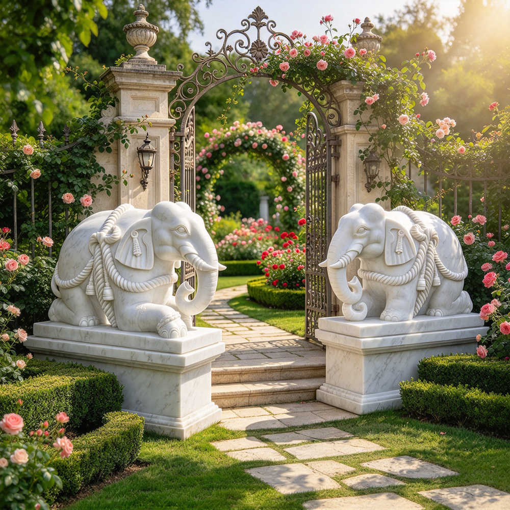white marble elephant sculpture