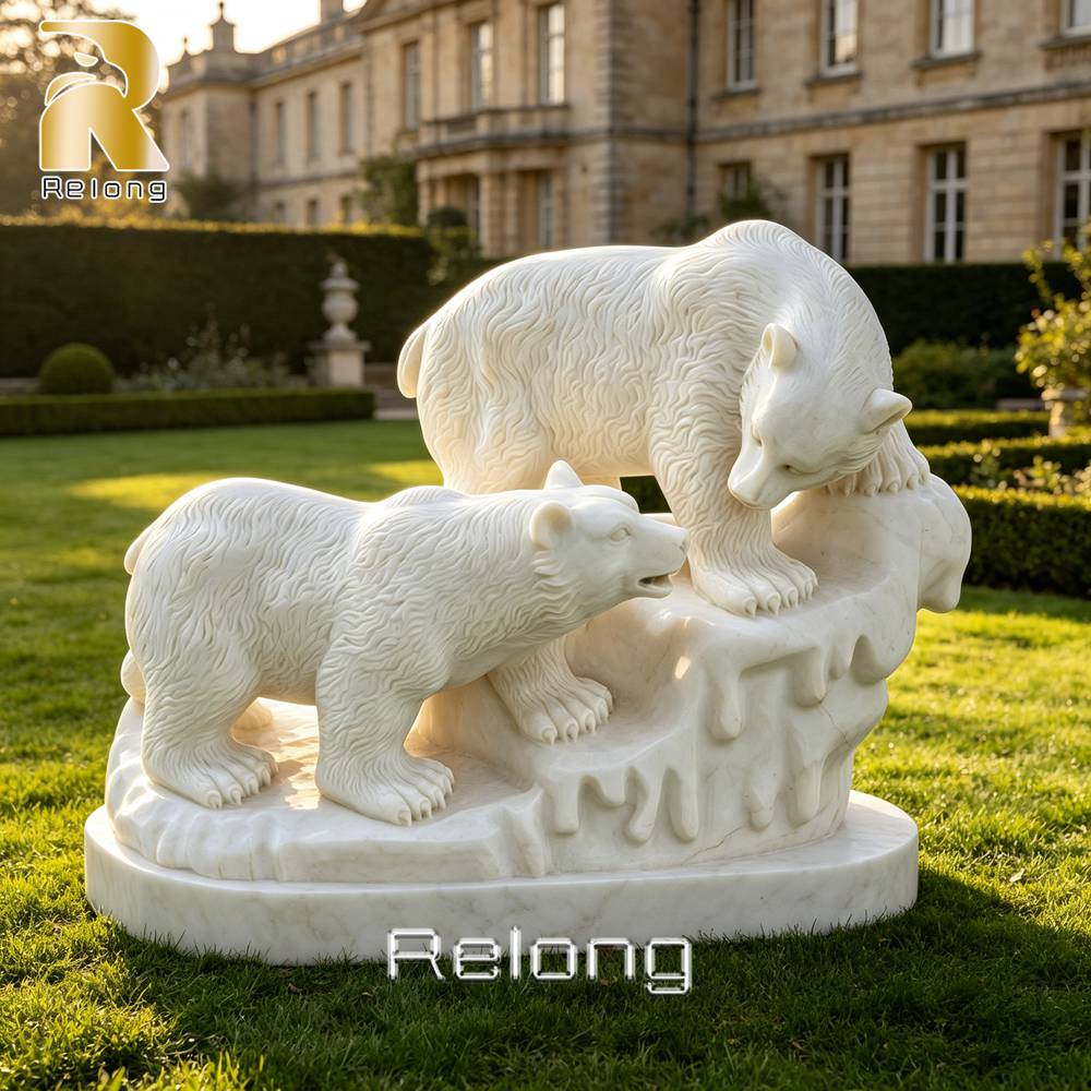 white marble polar bear sculpture