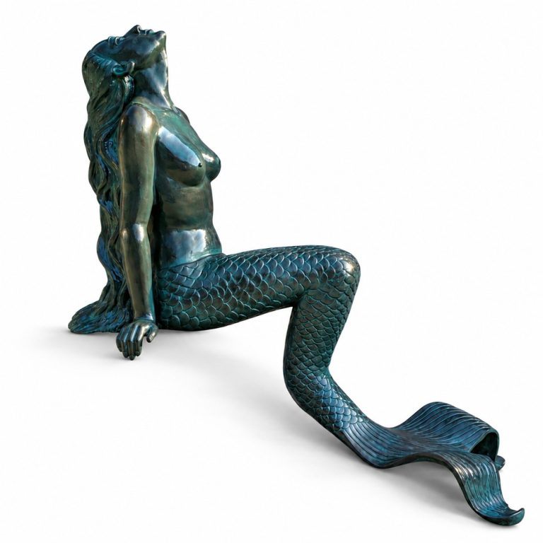 bronze looking up mermaid statue for sale