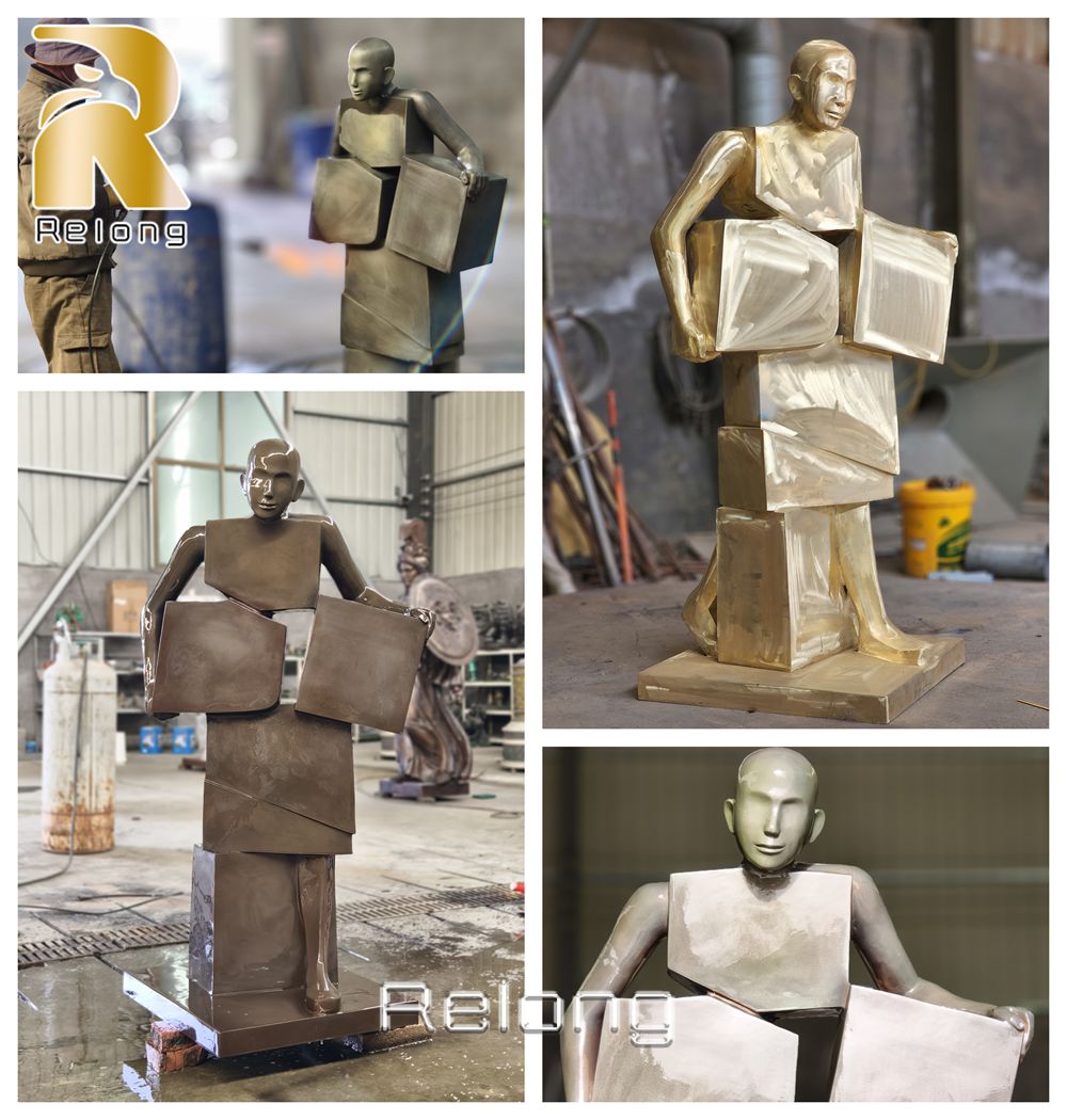 bronze man sculpture hot patina process