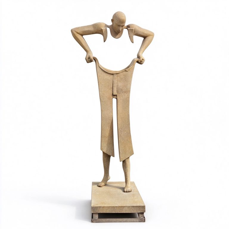 bronze pulling up pants sculpture for sale
