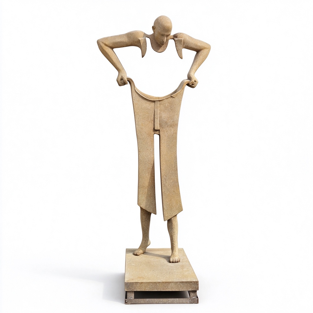 Life Size Humorous Bronze Pulling Up Pants Sculpture RBAS-009