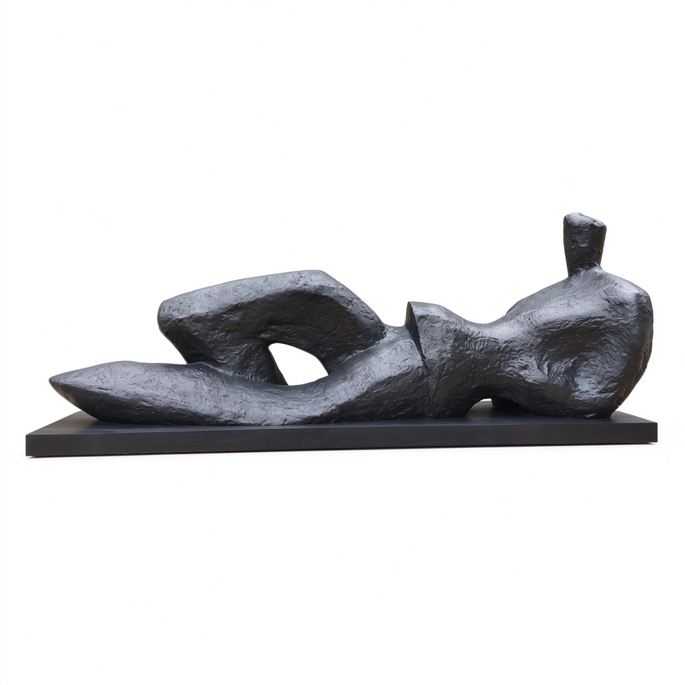 Henry Moore Style Bronze Reclining Figure Sculpture RBAS-010