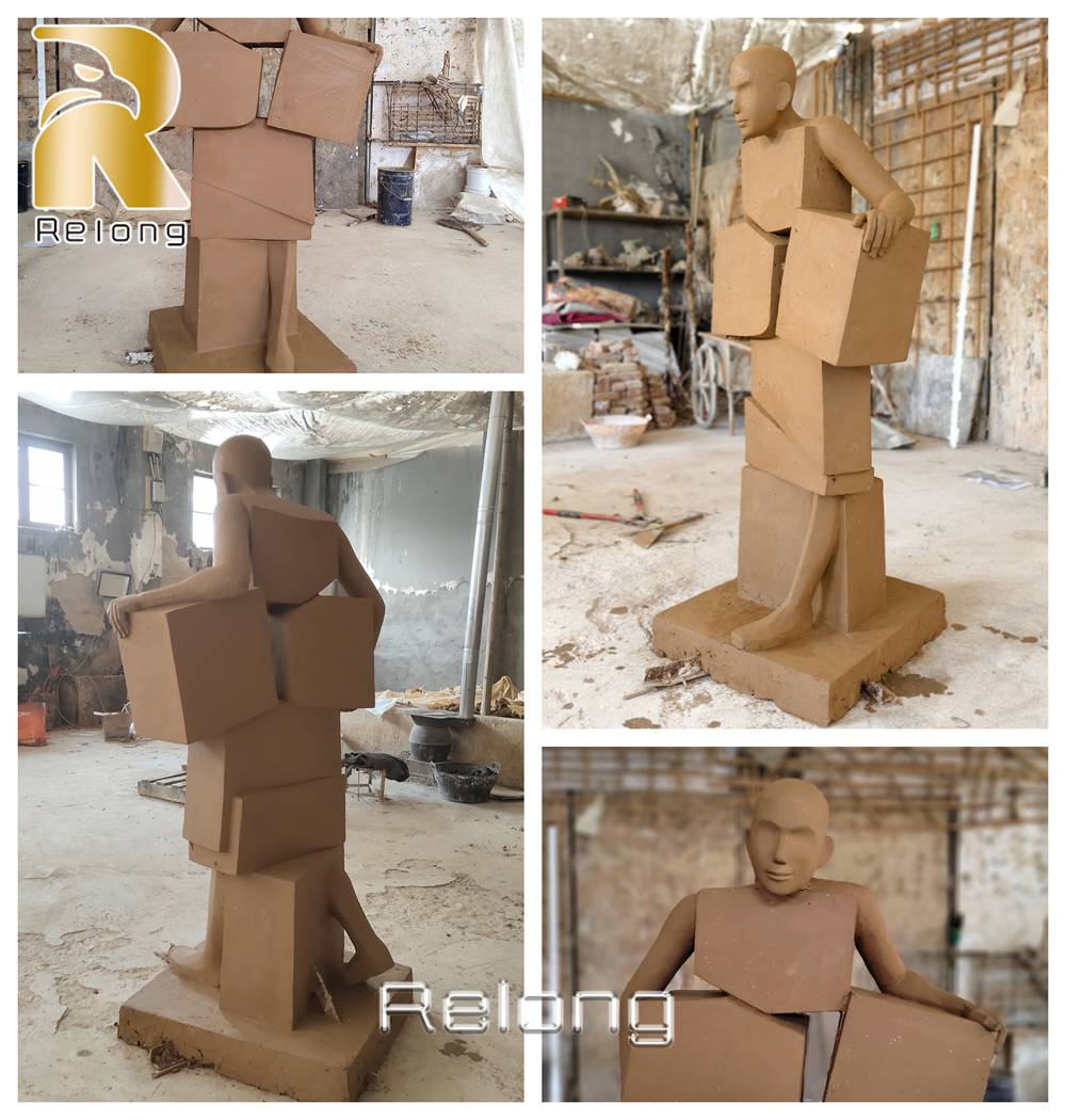 geometric bronze man sculpture clay model