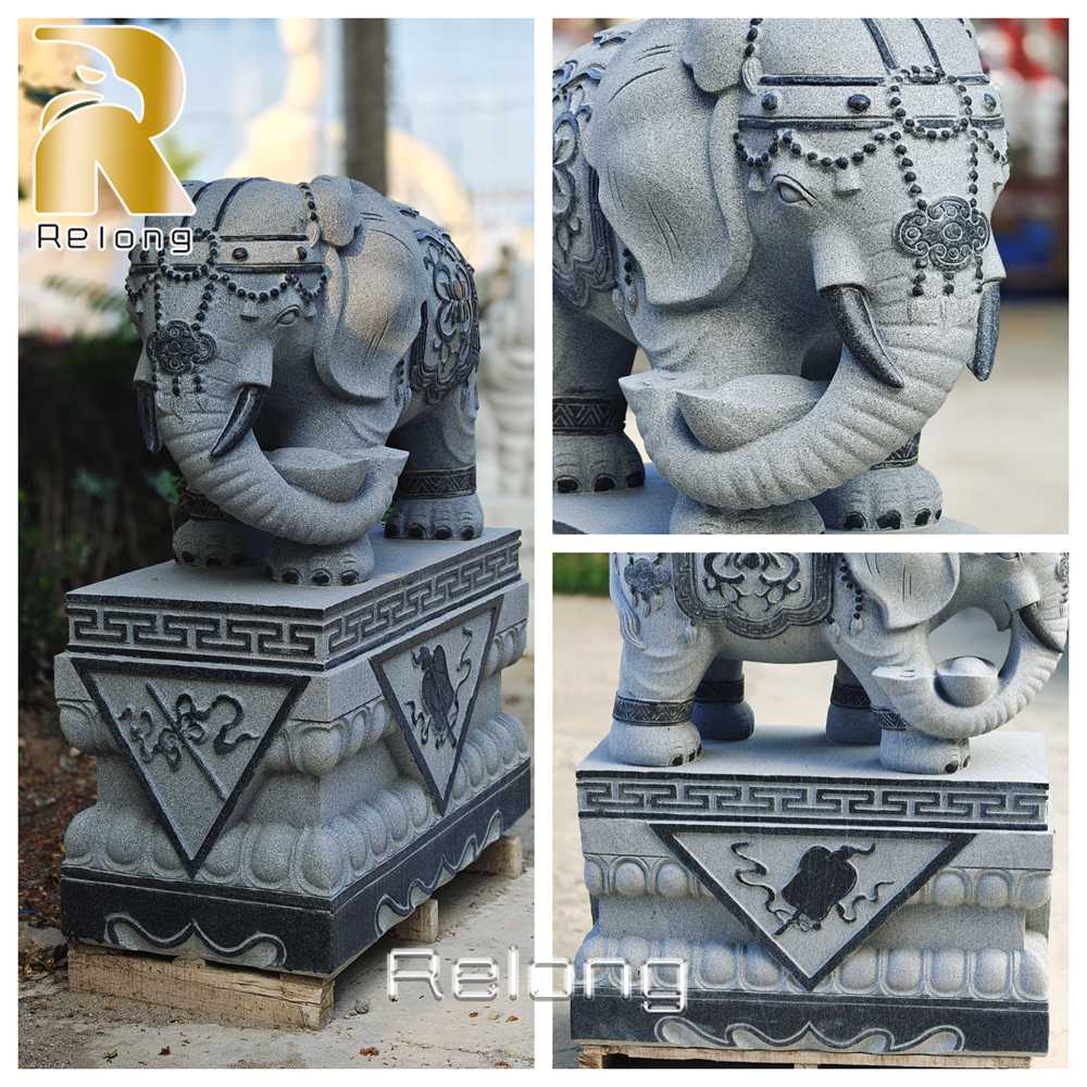 granite elephant statue carving details