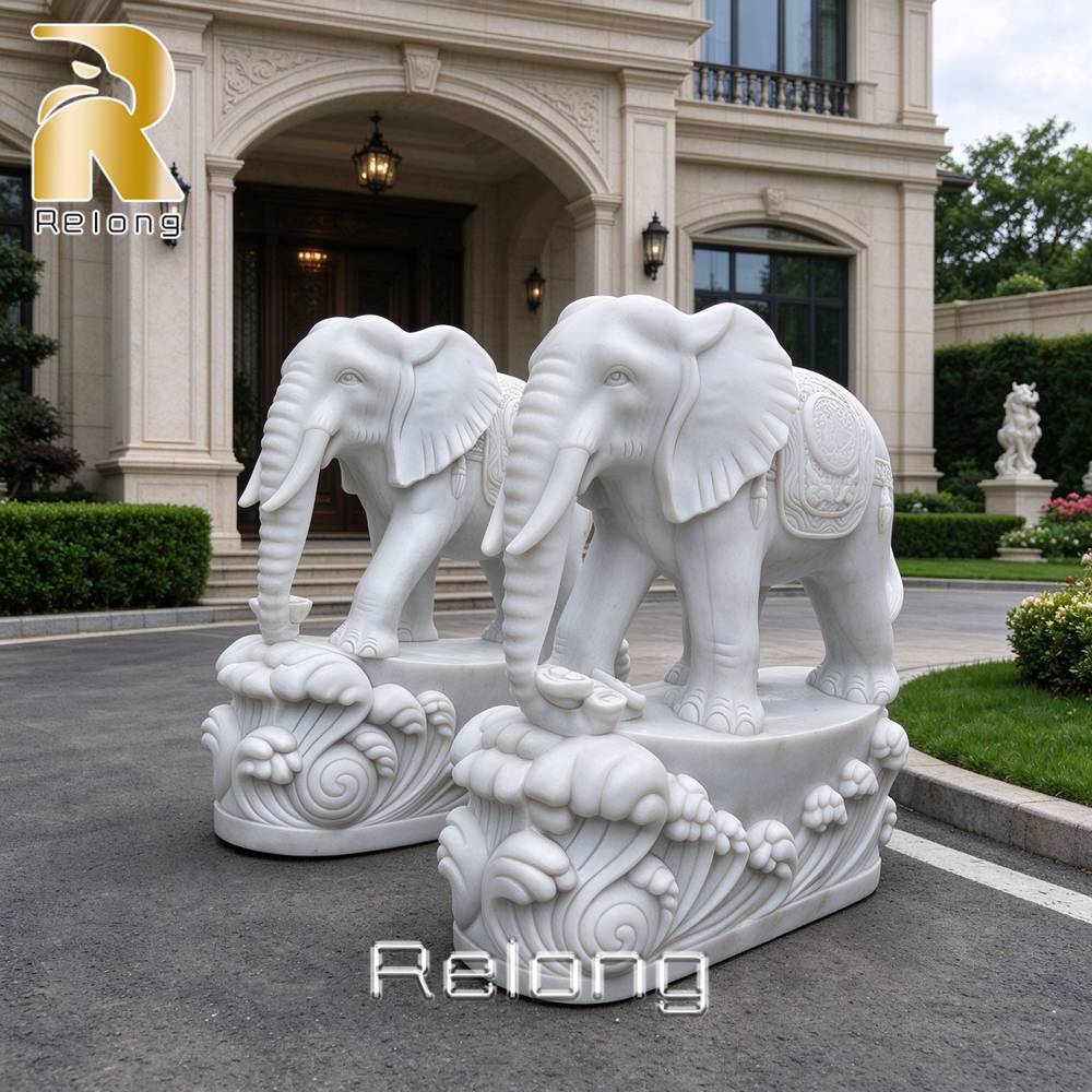 hand carved marble elephant statue