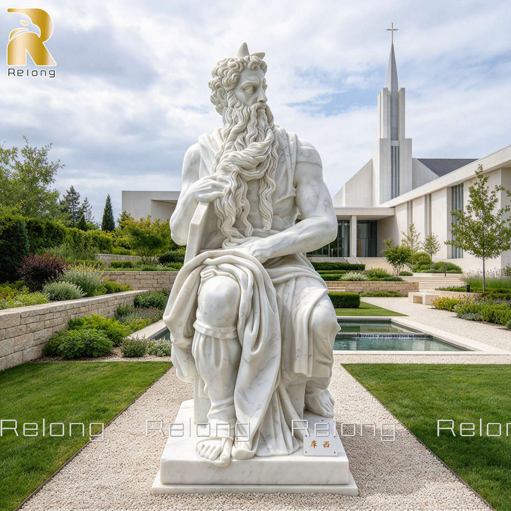 Hand Carved Natural Marble Moses Sculpture RMRSS-011