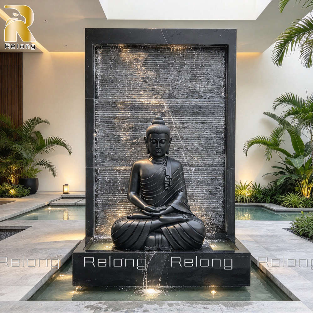 Black Marble Buddha Water Fountain